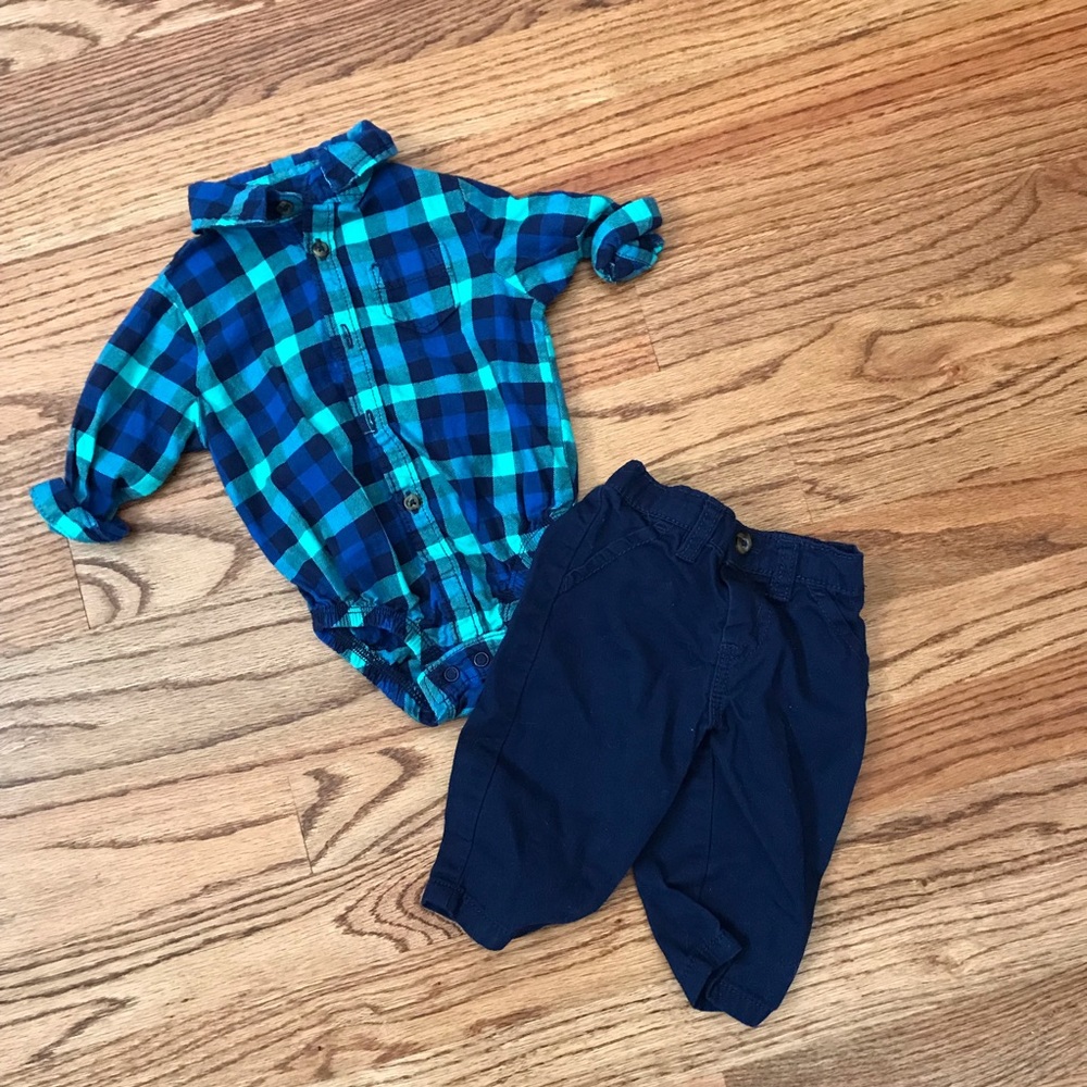Plaid Button Infant Outfit